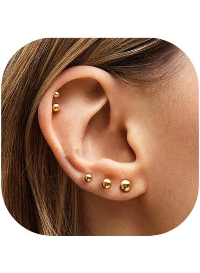 Ucanbe Minimalist Titanium Steel Gold Ball Stud Earrings for Women 3mm/4mm/5mm/6mm Small Elegant Studs (Pair) - Image 1